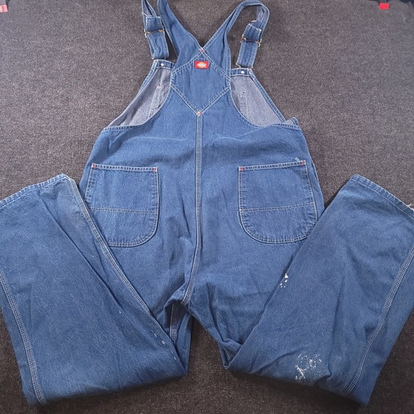 Dickies Bib‎ Overalls Mens 46x32 Blue Workwear Wide Leg Carpenter Utility Cargo - Picture 9 of 14